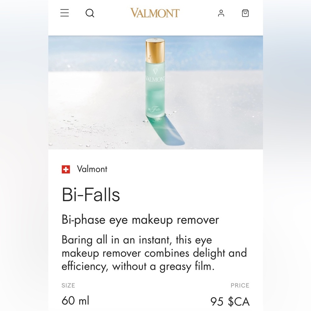 Valmont Bi-Falls Bi-phase eye makeup remover